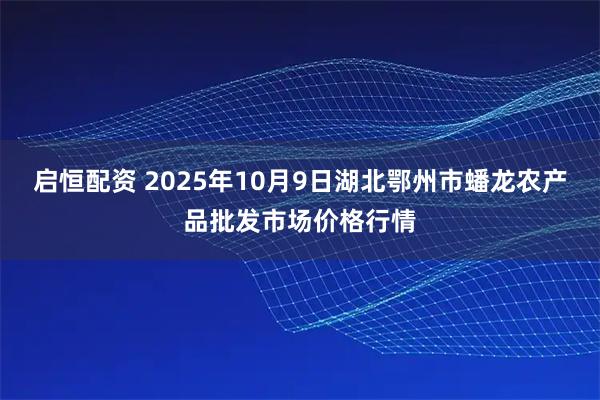 启恒配资 2025年10月9日湖北鄂州市蟠龙农产品批发市场价格行情