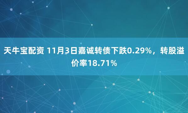 天牛宝配资 11月3日嘉诚转债下跌0.29%，转股溢价率18.71%